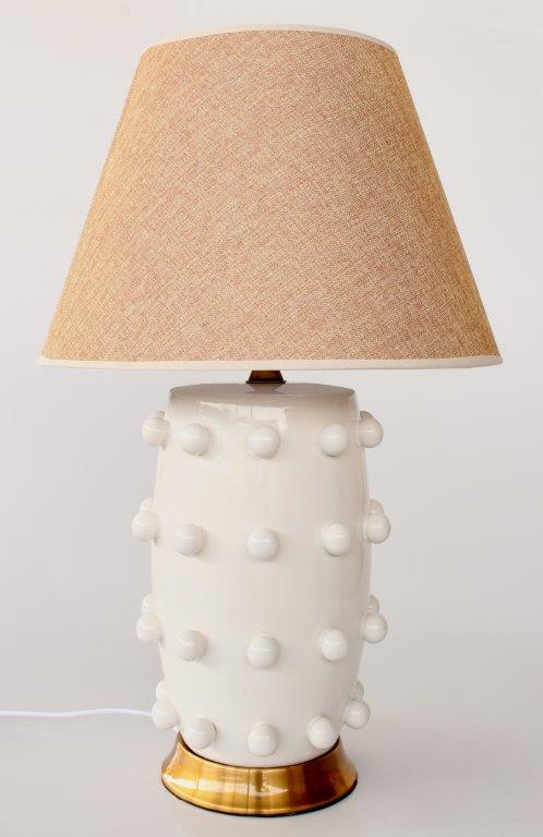 White Bobble Ceramic Lamp Base Beige Shade